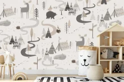 Fototapeta: Skandynawski las z uroczymi zwierzątkami w naturalnych kolorach