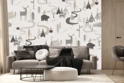 Fototapeta: Skandynawski las z uroczymi zwierzątkami w naturalnych kolorach