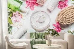 Fototapeta: Skóry śmietanka z kwiatów płatkami i inny ciało dbamy kosmetycznych