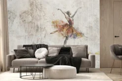 Fototapeta: Skrzydła anielskie i tańcząca baletnica kompozycja na tle betonu