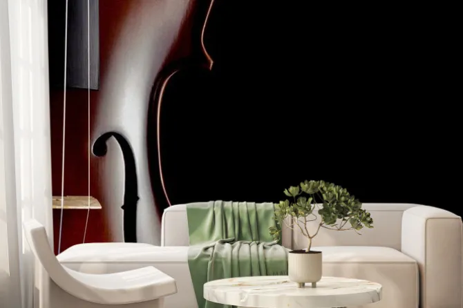 Fototapeta: Skrzypce z częściowym widokiem na czarnym tle