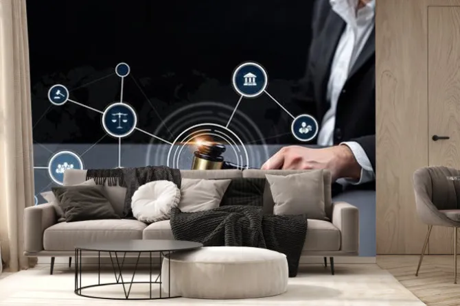 Fototapeta: Smart law, legal advice icons and lawyer working tools in the