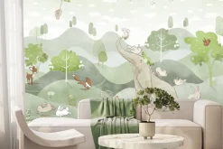 Fototapeta: Słoń i lis na zielonych wzgórzach