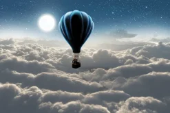 Fototapeta: Słoń w balonie unoszący się nad chmurami