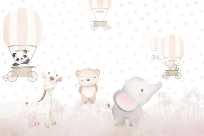 Fototapeta: Słoń z żyrafą na łące wśród serce