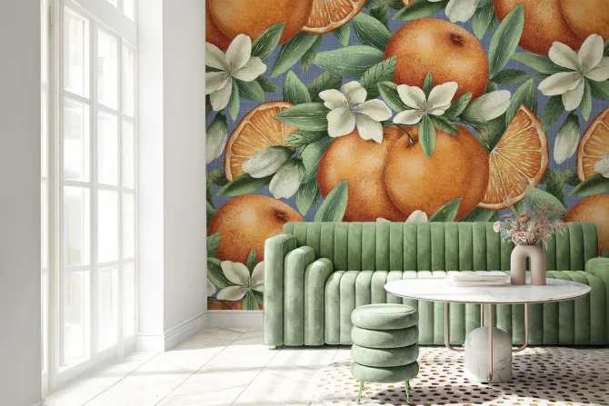 Fototapeta: Soczyste pomarańcze wśród liści