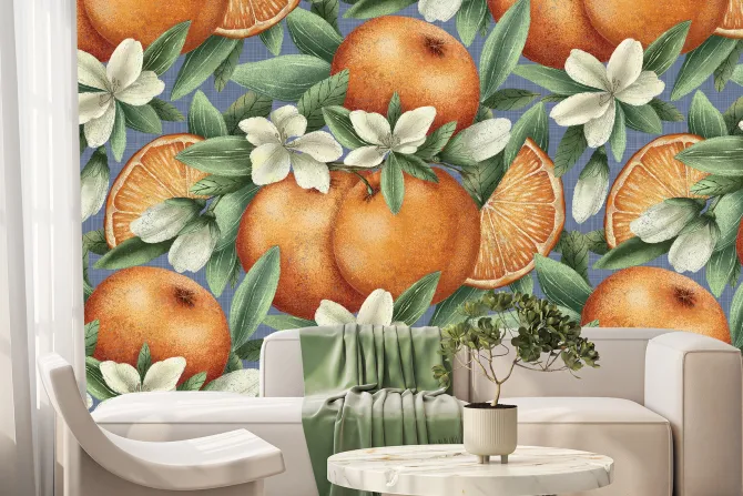 Fototapeta: Soczyste pomarańcze wśród liści