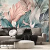 Fototapeta: Soft colored tropical leaf wallpaper, banana plants, mural art,