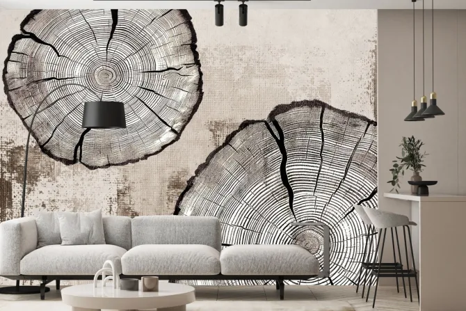 Fototapeta: Słoje pnia drzewa na beżowej teksturze