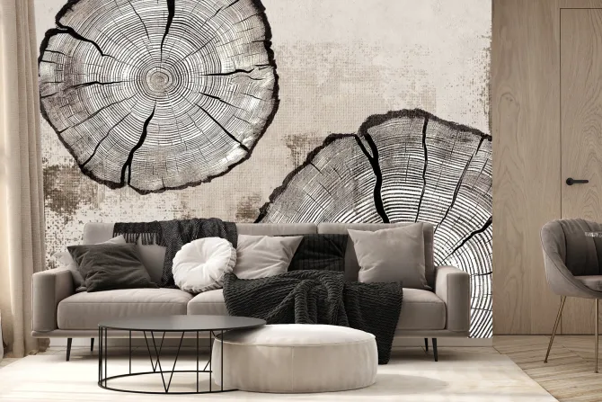 Fototapeta: Słoje pnia drzewa na beżowej teksturze