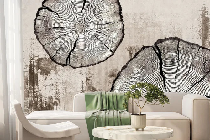 Fototapeta: Słoje pnia drzewa na beżowej teksturze