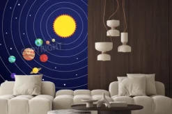 Fototapeta: Solar system concept with sun planet orbits and stars on background