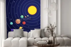 Fototapeta: Solar system concept with sun planet orbits and stars on background