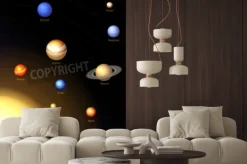 Fototapeta: Solar system z słońce i planety na ciemnym tle. wektor