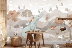 Fototapeta: Słonik i leśne zwierzątka w bajkowej akwarelowej scenerii