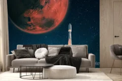 Fototapeta: Space rocket shuttle takes off into the starry sky to mars. exploration