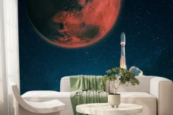 Fototapeta: Space rocket shuttle takes off into the starry sky to mars. exploration