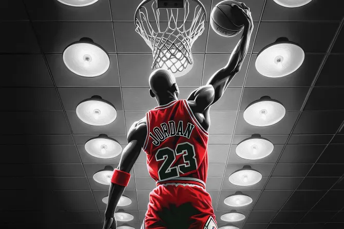 Fototapeta: Sportowiec rzucający piłką do kosza