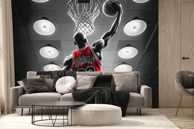 Fototapeta: Sportowiec rzucający piłką do kosza