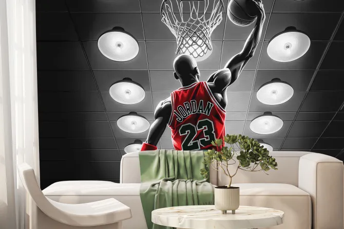 Fototapeta: Sportowiec rzucający piłką do kosza