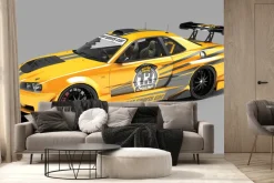 Fototapeta: Sportowy żółty samochód na szarym tle