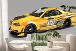 Fototapeta: Sportowy żółty samochód na szarym tle