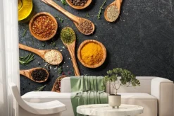 Fototapeta: Stół do gotowania z przyprawami i ziołami