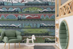 Fototapeta: Stacja pociągów z mostami i roślinnością