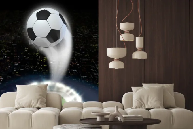 Fototapeta: Stadion w nocy w kompozycji z piłką nożną