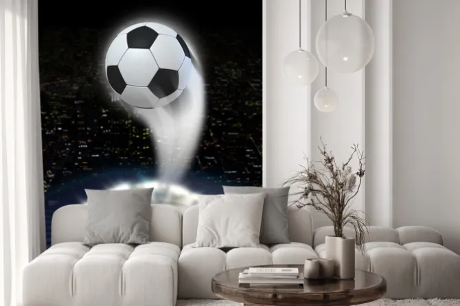 Fototapeta: Stadion w nocy w kompozycji z piłką nożną