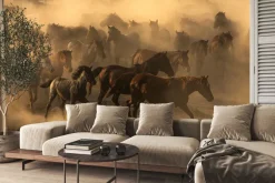 Fototapeta: Stado koni pędzące przez rozległe pole