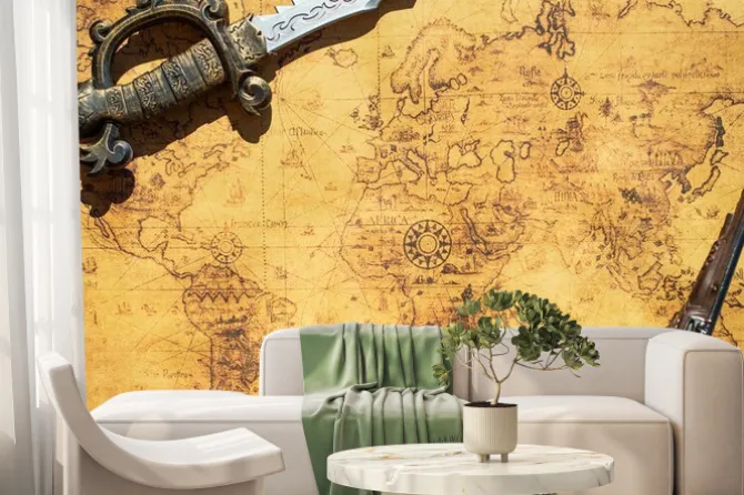 Fototapeta: Stara mapa skarbu z mieczem i pistoletem muszkietu.