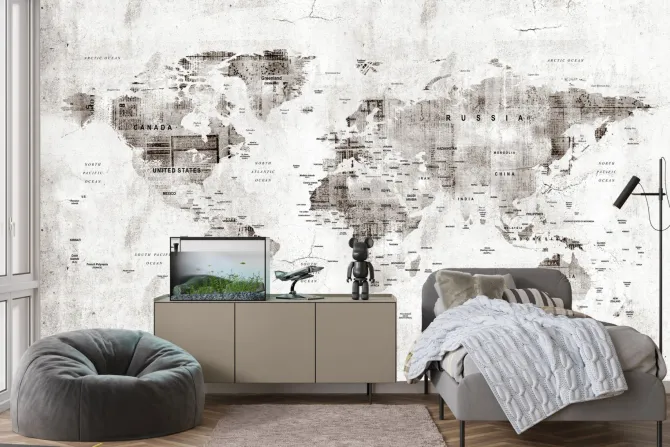 Fototapeta: Stara mapa świata w szarym odcieniu
