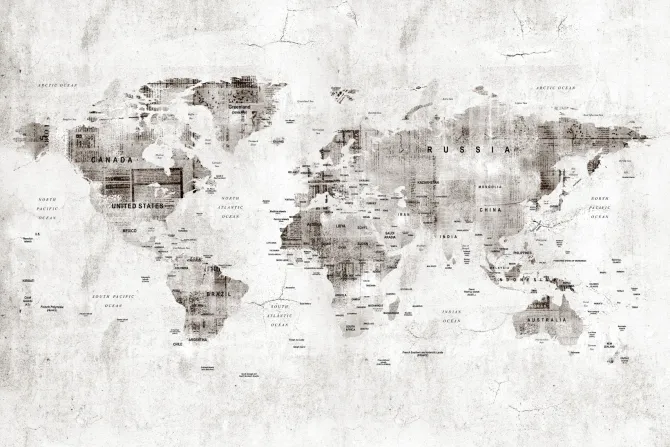 Fototapeta: Stara mapa świata w szarym odcieniu