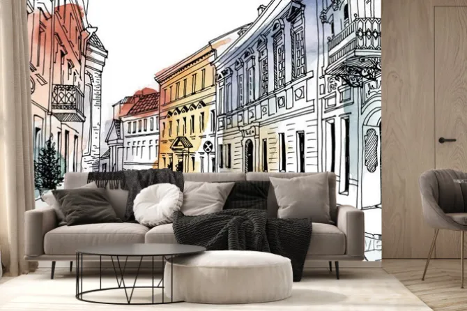 Fototapeta: Stare miasto na akwareli