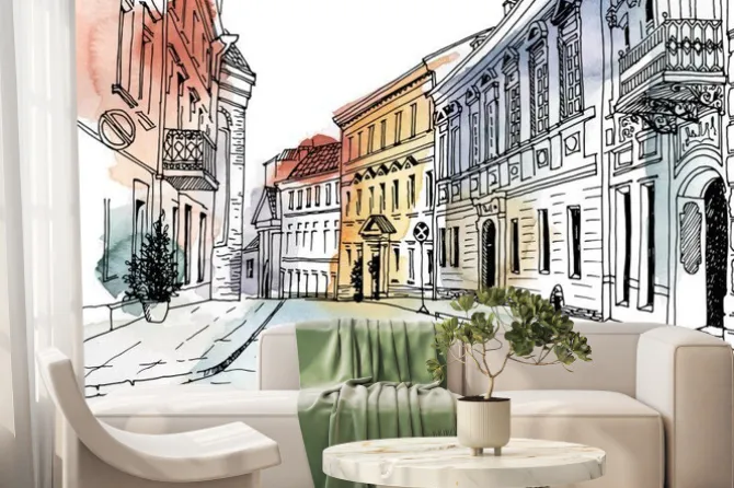 Fototapeta: Stare miasto na akwareli