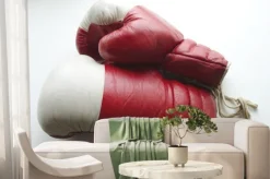 Fototapeta: Stare rękawice bokserskie czerwony i biały na jasnym tle