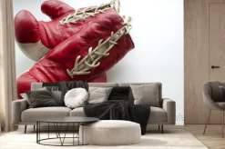 Fototapeta: Stare rękawice bokserskie czerwony i biały na jasnym tle