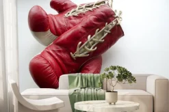 Fototapeta: Stare rękawice bokserskie czerwony i biały na jasnym tle