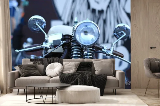 Fototapeta: Starego rocznika motocykla z chromowanymi akcentami i reflektorem