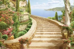 Fototapeta: Starożytne schody wśród kwiatów i roślin