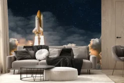 Fototapeta: Start statku kosmicznego nocą wśród chmur