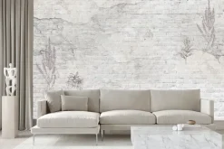 Fototapeta: Stary biały mur z lawendą