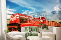 Fototapeta: Stary czerwony pociąg towarowy