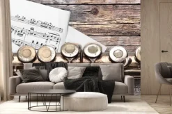 Fototapeta: Stary flet z muzyką arkusza na zardzewiałych desek