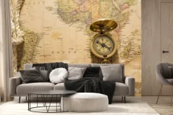 Fototapeta: Stary kompas i liny na mapie rocznika