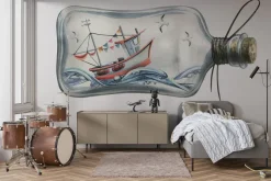 Fototapeta: Statek na morzu w szklanej butelce