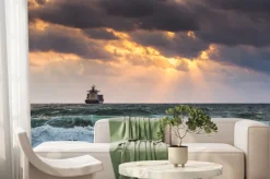 Fototapeta: Statek na wzburzonym morzu