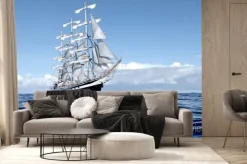 Fototapeta: Statek z żaglami na morzu