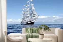 Fototapeta: Statek z żaglami na morzu